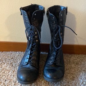 Steve Madden Leather Combat Boots, Black, Size 7.5